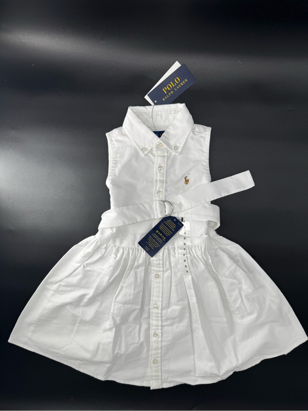 Polo Ralph Lauren Girls Classic Oxford Belted Dress White Size 3 NWT $69.50